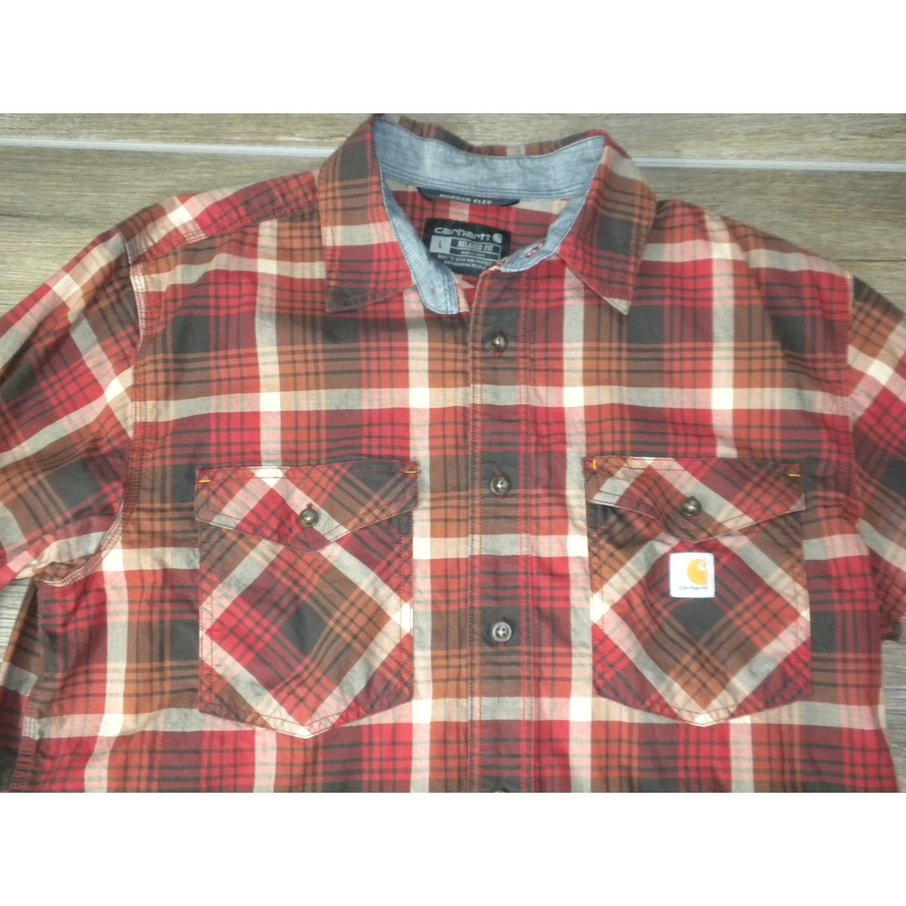 Carhartt Shirt Mens L Red Black Plaid Rugged Flex Relaxed Lightweight Workwear - Picture 4 of 9